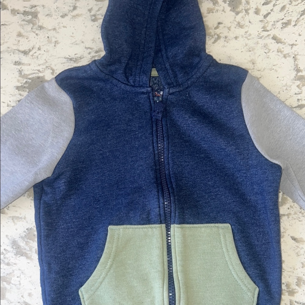 Kids Blue and Gray Hoodie with Green Pocket